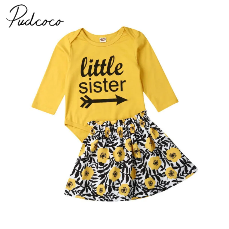

2019 Baby Spring Autumn Clothing Newborn Baby Girl Long Sleeve Clothes Letter Sister Romper Bodysuit Floral Dress 2Pcs Outfits