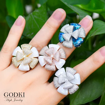 

GODKI New Luxury Flower Shell Geometry Cubic Zironium Engagement Dubai Naija Bridal Finger Rings Jewelry Addiction