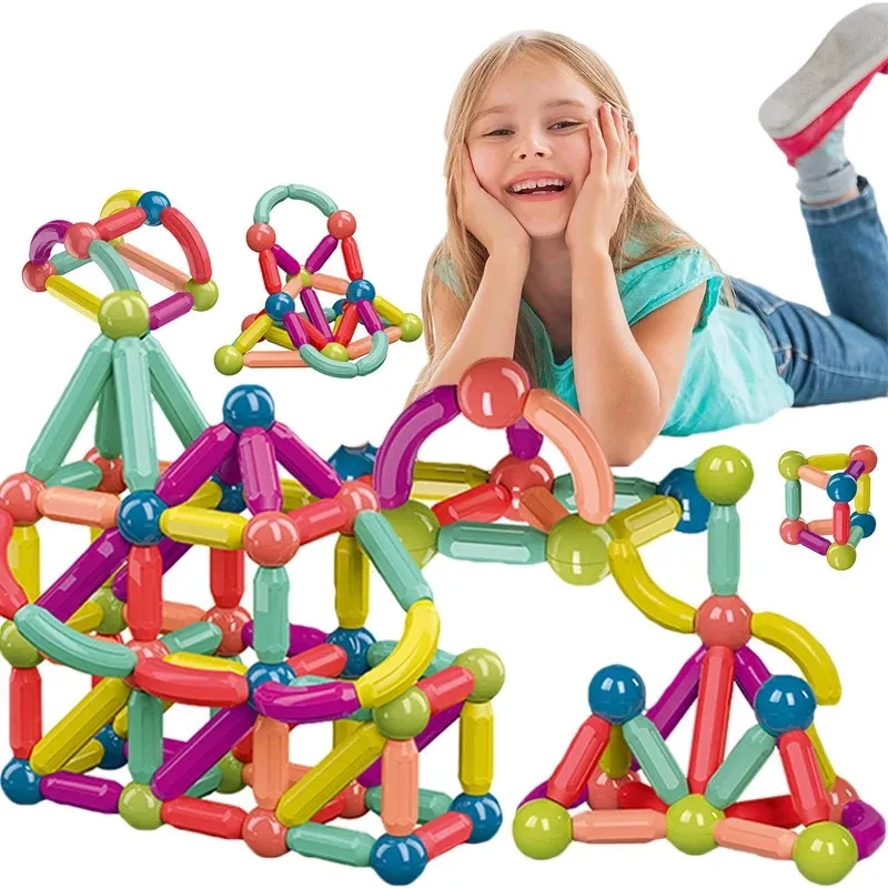 3D Magnetic Toys 64PCS Set Magnetic Building Blocks Tiles  Boys Girls Gift 
