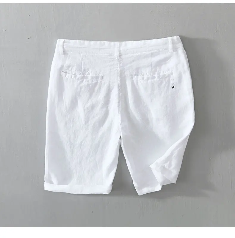 Linen Beach Shorts Mid Waist Men’s Summer Casual Business Straight Fit Pants