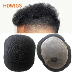 Afro Hair Full Lace Men Toupee 100% Natural Human Hair Wig 4mm Indian Remy Hair Replacement System Natural Color Hairpiece 130%