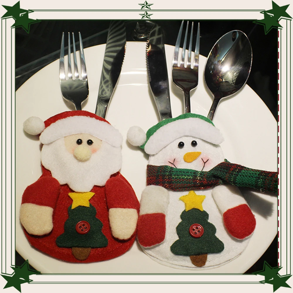6Pcs Christmas Silverware Holder Pockets 3 Style Santa Tree Hanging Decorations Xmas Dinner Flatware Holders Christmas Ornaments