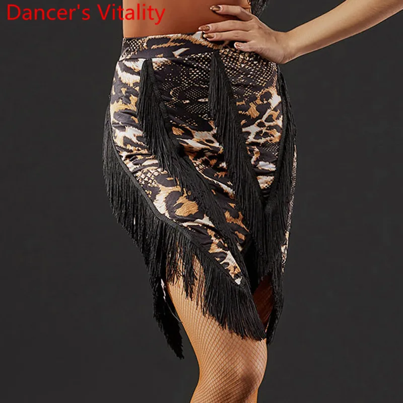 

Latin Dance Practice Clothes Women New Leopard Tassel Skirt Professional Rumba Samba Tango Cha Cha Salsa Dancing Training Outfit