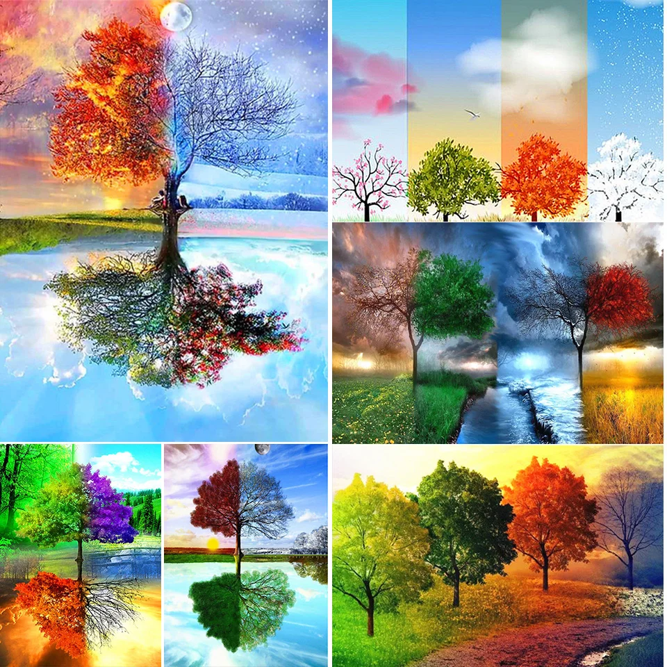 

Four Seasons Tree 5D Diy Diamond Painting Kit Full Drill Embroidery Mosaic Art Picture of Rhinestones Home Decor Holiday Gift