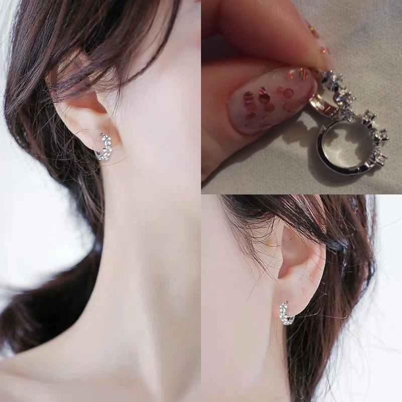 DOTEFFIL 작은 장미 꽃 라운드 후프 귀걸이 여성을위한 AAA 지르콘 여성의 매력 약혼 웨딩 쥬얼리