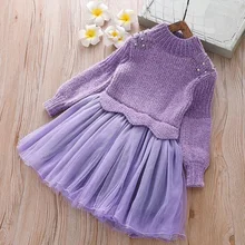 Коллекция года, осенне-зимняя одежда для маленьких детей платье для девочек вязаный свитер Детские праздничные платья принцессы с длинными рукавами для девочек, JW4956