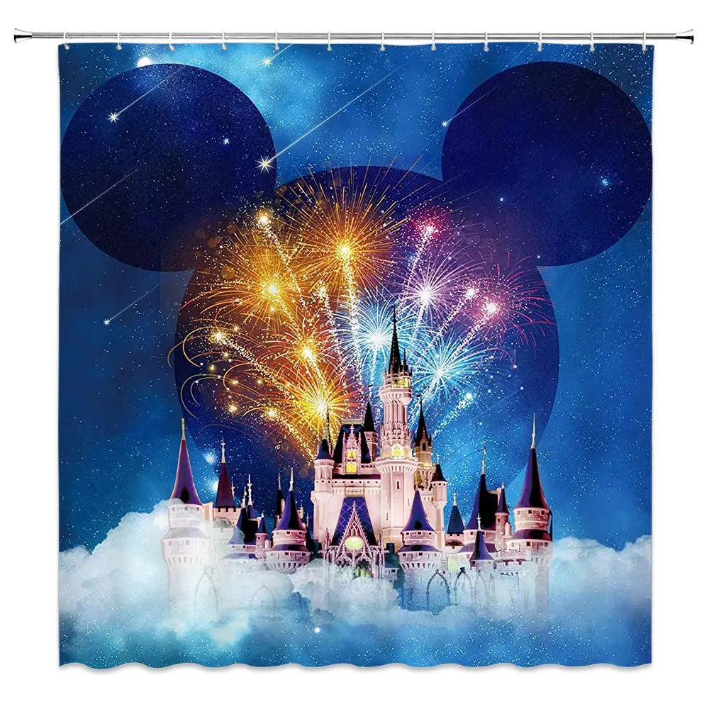 

Colorful Castle Shower Curtain Decor Fairy Tale World Kid's Bathroom Curtain Decor
