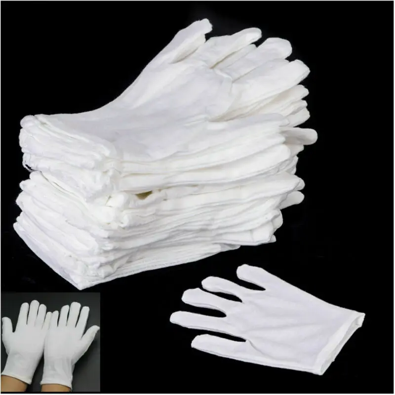 

12 Pairs Cotton White Gloves General Purpose Moisturising Lining Gloves L Size