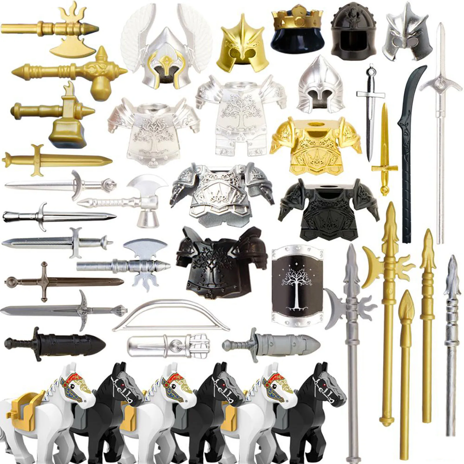 10pcs Sci-Fi Medieval Knight Mini Armor Vest Weapon Building Blocks Fits Figures 