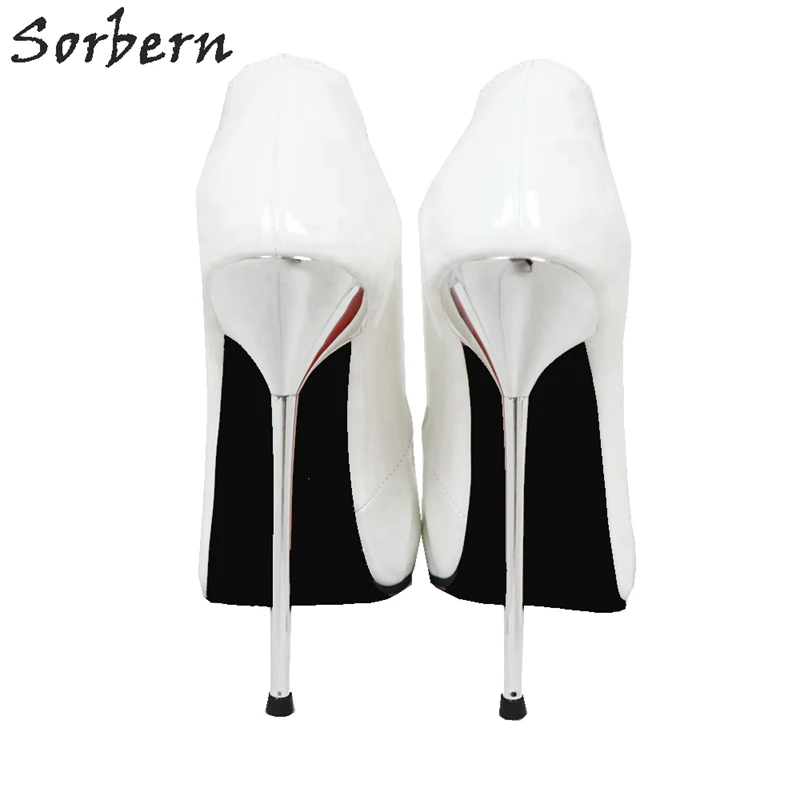 Sorbern белый Для женщин лодочки стилеты слипоны острый носок туфли с бантиком на высоком металлическом на высоких каблуках для ролевых игр на высоком каблуке(12/14/16/18 см высокие каблуки