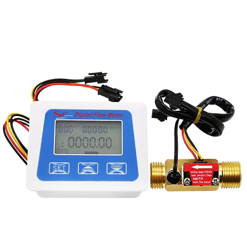 YUPVM Digital LCD Display Water Flow Sensor Meter Flowmeter Rotameter Temperature Time Record with G1//2 Flow Sensor