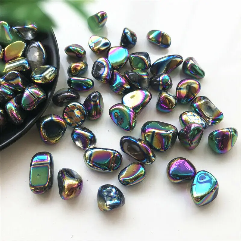 

Dropshipping 50g Rainbow Aura Quartz Crystal Tumbled Stones Titanium Coated Crystal Stones Decoration Beautiful Color