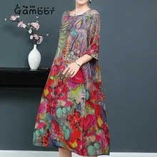 Большие размеры, свободная женская одежда, летнее хлопковое льняное длинное платье макси с круглым вырезом, винтажное платье с принтом Mori girl высокого качества