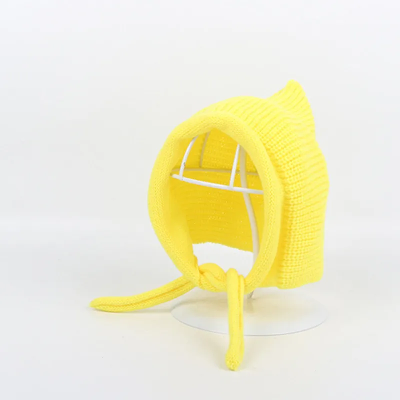 Solid color Thicken knitted hat winter warm hat Skullies cap beanie hat for kid boy and girl 72 - Цвет: Цвет: желтый
