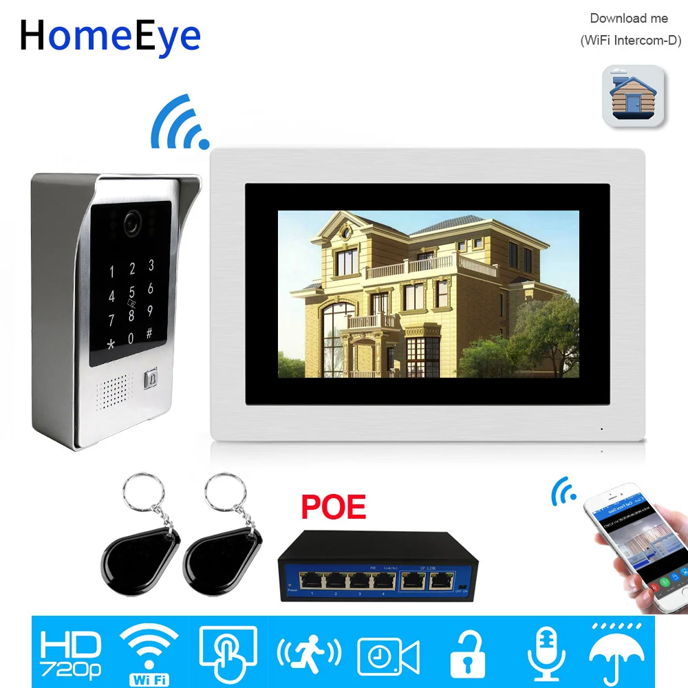 WiFi IP Video Door Phone Video Intercom Touch Screen App Remote Unlock Code Keypad IC Card Access Control System POE Supported