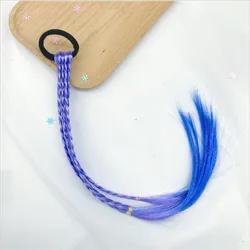 Vibrant Rainbow Elastic Hair Bands for Girls - Colorful Ponytail and Braid Accessory (Blue)