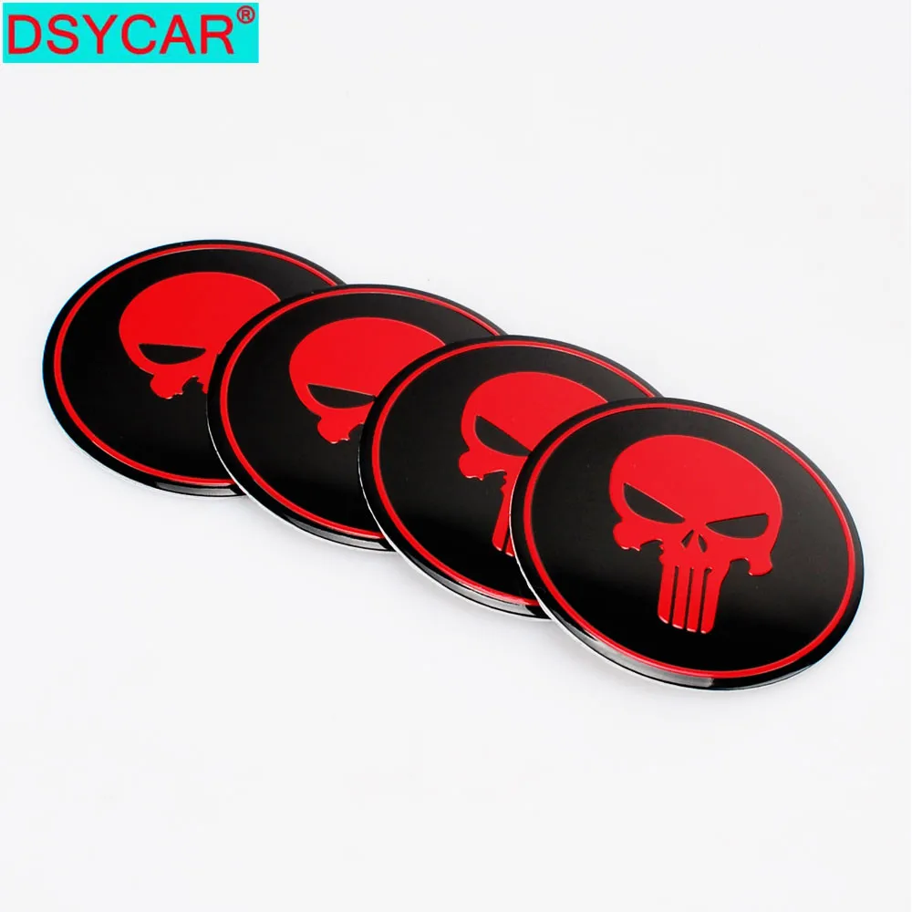 

DSYCAR Car Tire Stickers Wheel Center Cover Cap Resin-Topped Badges Stickers -4 Pcs/Set Skull Car Sticker Hub Cap Emblem Badge