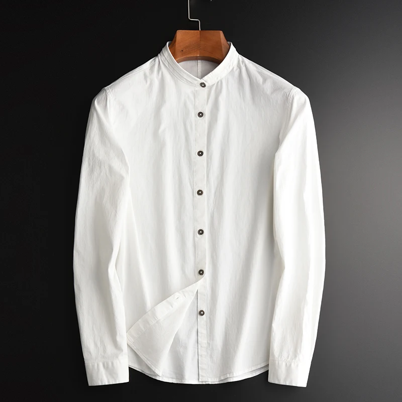 

Stand Collar Men Spring And Autumn Luxury Cotton Spandex Long Sleeve Dress Plus Size 4xl Slim Fit Man shirt