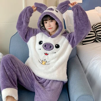 

Winter Thick Warm Flannel Pajamas Sets For Women Sleepwear Home Clothing Pajama Home Wear Pyjamas Set