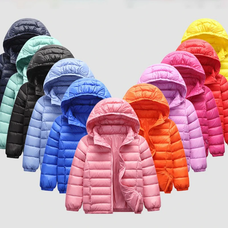 Модные детские куртки, осенне-зимнее легкое пуховое пальто с капюшоном для мальчиков и девочек, теплая Длинная Верхняя одежда для мальчиков, 11 цветов
