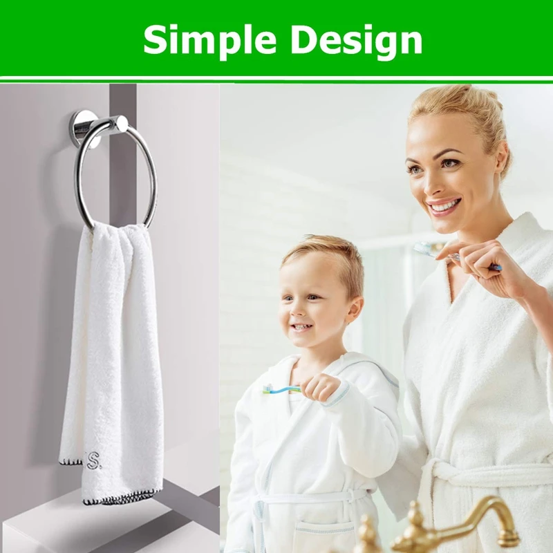 

Towel Ring, Hand Towel Holder Ring Hanger for Bathroom Kitchen, Round Towel Rack Hook Rings with Wall Mounted Hardware, Silver R