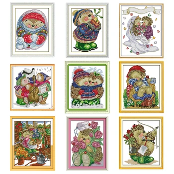 

Cute hedgehog cartoon animal pattern DMC counted cross stitch set 11CT 14CT canvas print DIY embroidery kit handmade needlework
