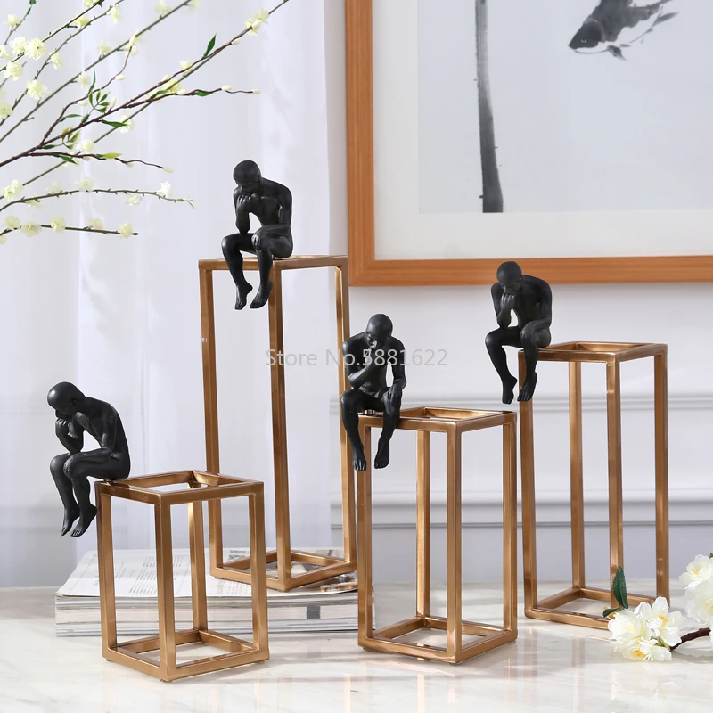 Скульптура Thinker Rodin Золотая рамка из нержавеющей стали настольное украшение