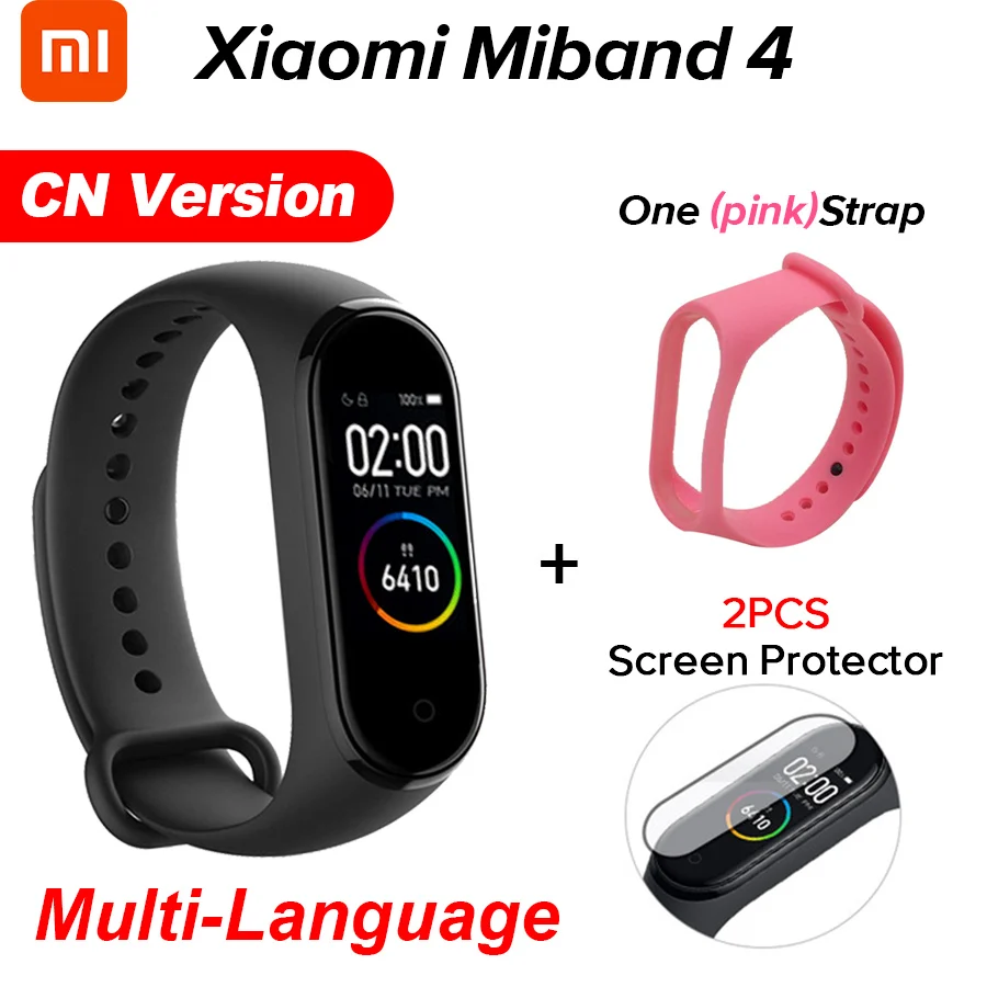CN Pink N Film Xiaomi mi Band 4 Smart mi band 4 Цвета экран Браслет фитнес-трекер для измерения сердечного ритма Bluetooth 5,0 водонепроницаемый банда4 - Цвет: CN Pink N Film