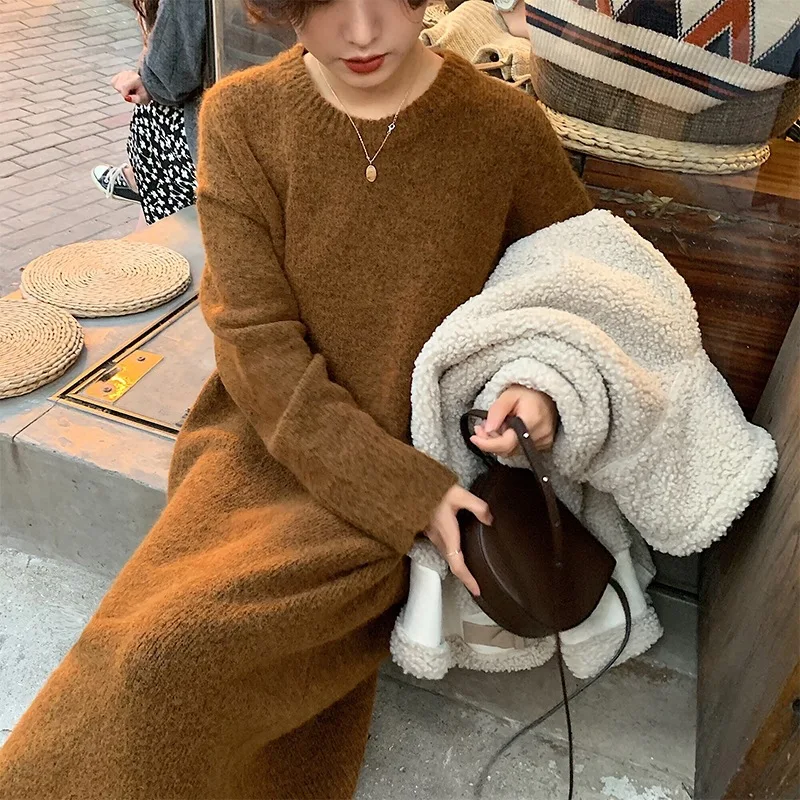 

Raccoon Jersey Dress Women's Winter Thick Korean-style Slimming Underwear Straight Skirt Mid-length Sweater Dress