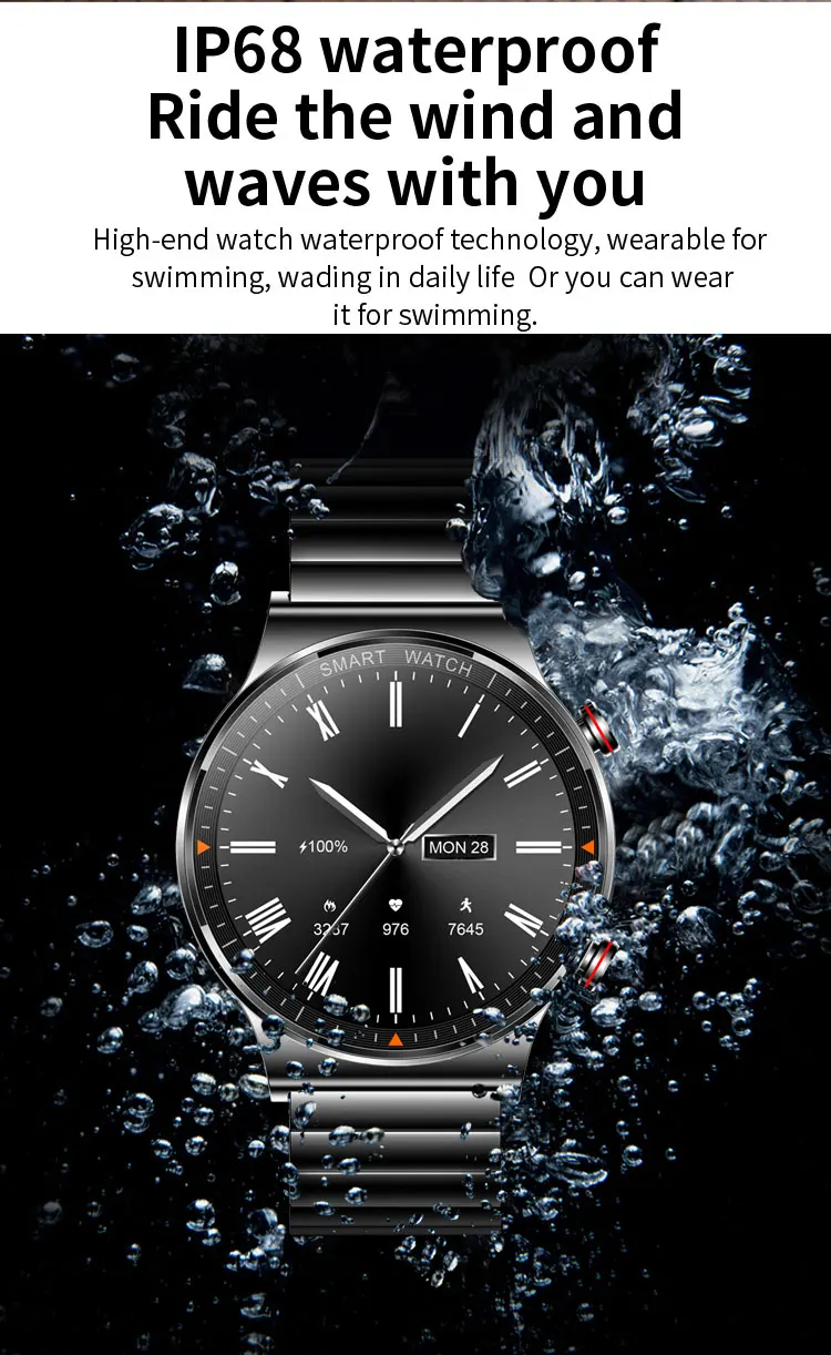 New 454*454 HD Smart Watch Full Touch Screen Mens Bluetooth Call Smartwatch IP68 Waterproof Music Player Fitness Tracker Watches