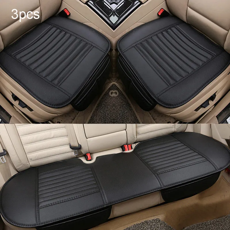 Car Seat Covers PU Leather Cars Seats Cover Protector Automobiles Universal Auto Cushions Four Seasons Set Interior Accessories - Название цвета: Full Black 3pcs