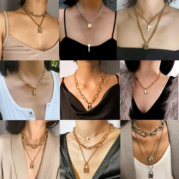 

Europe And America Accessories Creative Fashion Elements Versatile Necklace Simple Retro Key Lock-Shaped Pendant Necklace Women'
