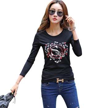 

T Shirt Women Top Shirts Long sleeve Casual Tshirt Cotton Print Female O-neck T-Shirt Women's Tops Tee Shirt Femmel