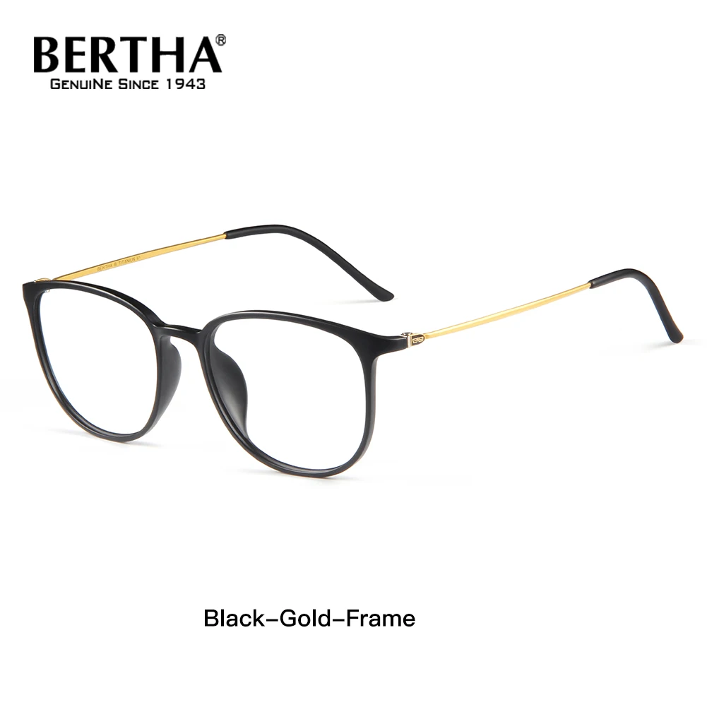 BERTHA, унисекс, оправа, очки, женские, титановые, дужки, TR, оправа, очки для глаз, высокое качество, Овальные, прозрачные, компьютерные очки, мужские, J520 - Цвет оправы: Black-Gold Frame