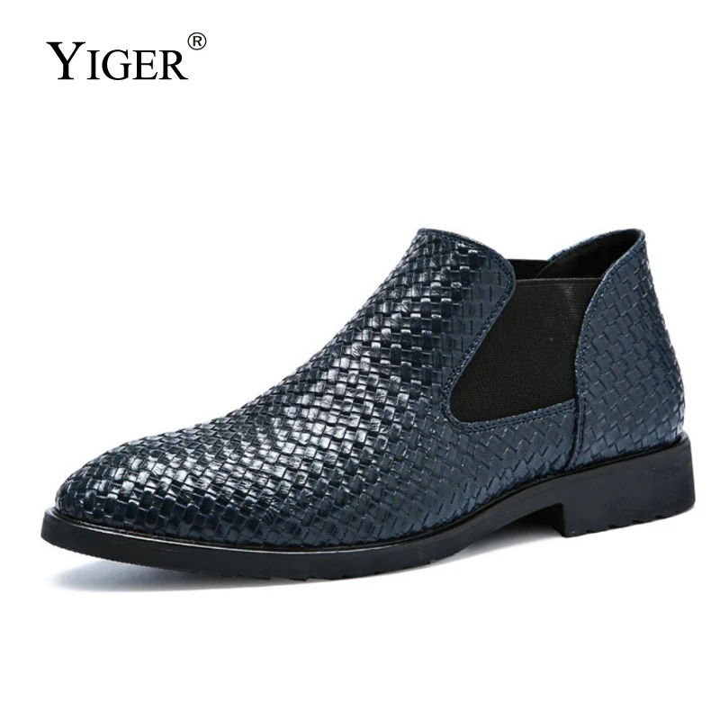

YIGER New Men Chelsea boots Hand-knit men's booties Super large size male casual slip-on boots men's martins leather boots 0358