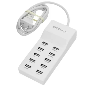 

USB Charger with Rapid Charging Auto Detect Technology Safety Guaranteed 10-Port Family-Sized Smart USB Ports,US Plug