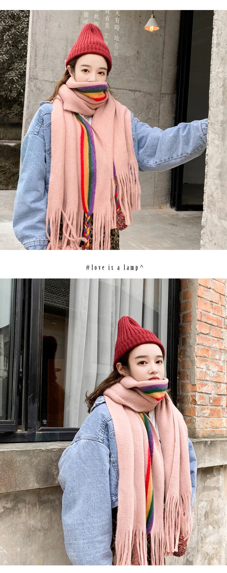 Новое поступление, осенне-зимний Радужный шарф, Корейская версия кашемира, длинный шарф с кисточками, женская теплая плотная шаль