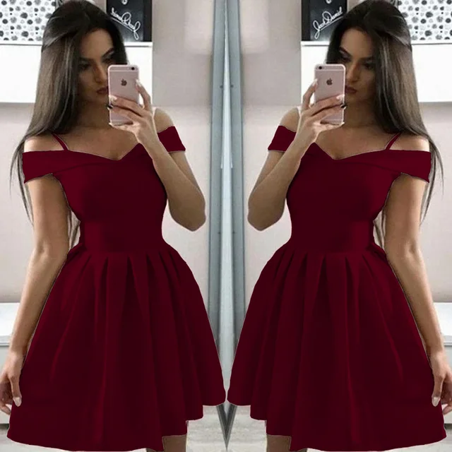 Women Summer Dress Plus Size Solid Color Short Sleeve Female Casual High Waist Oversize Mini Dresses Clothes vestidos S-3XL Wine red
