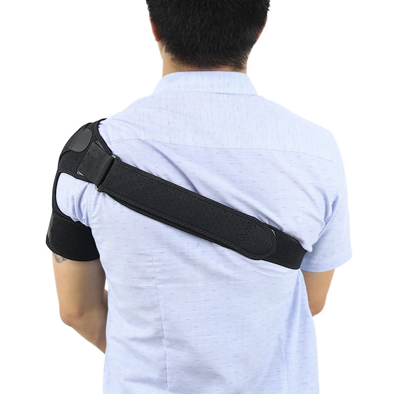 Breathable Single Shoulder Brace Adjustable Upper Back Support Belt Shoulder Guard Strap with Pressure Pad for Injury Prevention