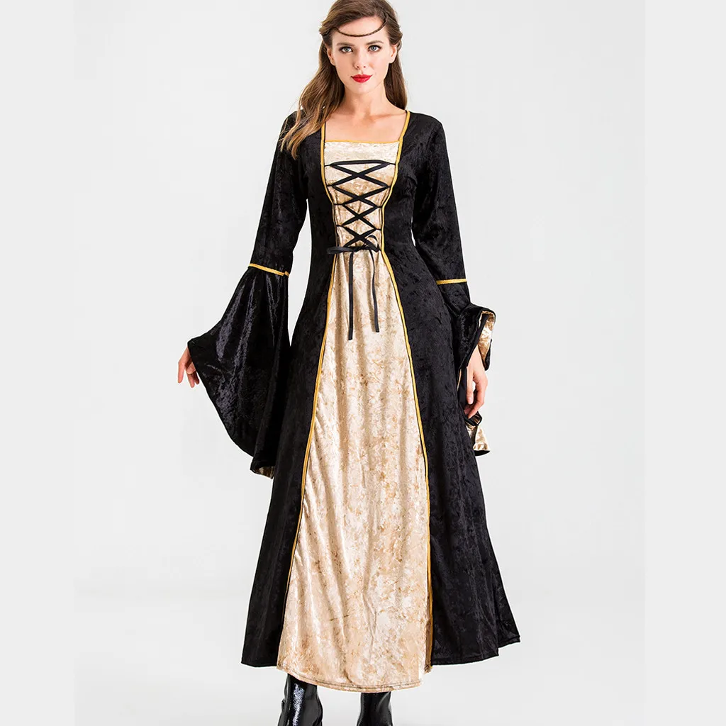 Women Retro Dress Cosplay Halloween Clothes Up Festival Long Skirts Fashion Female Autumn Winter Casual Party | Женская одежда