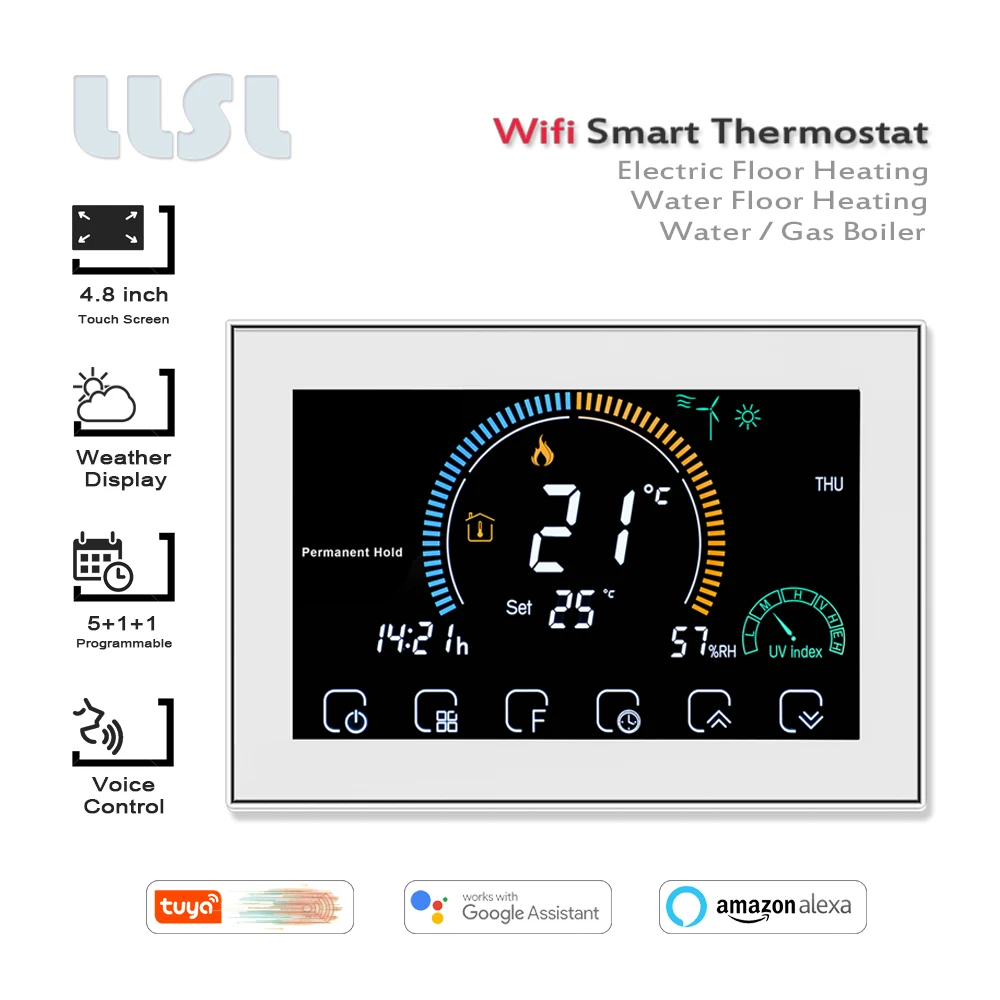 

95-240VAC Tuya WiFi Heating Thermostat for Water / Electric Floor Heating /Gas Boiler,Works with Alexa Google Home