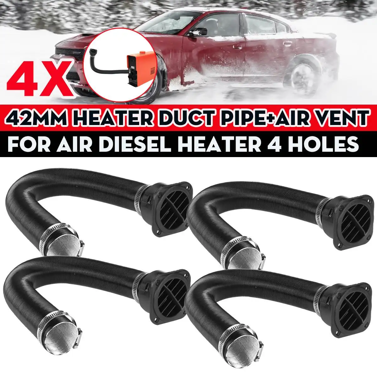 4sets 42mm Car Heater Ducting Exhaust Air Vent Outlet W/clamps For
