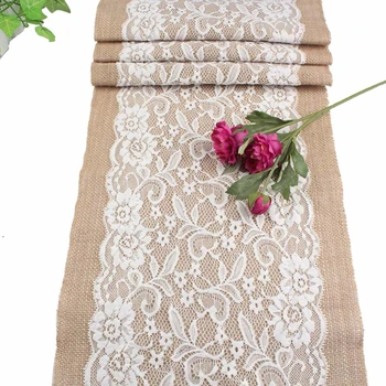

Vintage Burlap Lace Table Runner Tablecloth Tea Set Mat Wedding Dining Tableware