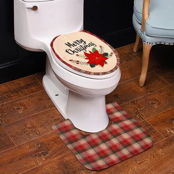 

2pcs Bathroom Toilet Foot Pad Seat Cover Party Home Decoration Supplies Gift Christmas Decoration Rug Xmas Supply