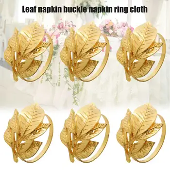 

6pcs Golden Napkin Buckle Rings Leaves Shaped for Wedding Banquet Dinner Table Decor HY99