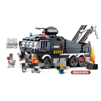 

102408 503pcs WW2 Army Military Series World War 2 SWAT Cars Water Cannon Vehicle Building Blocks Bricks Christmas Gifts Kids