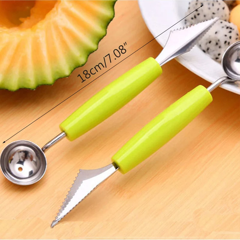 Corrugated Carving Knife Ball Digger Kitchen ToolsTwo-Purpose Fruit Utensil Stainless Steel Watermelon Ice Cream Fruit Spoon