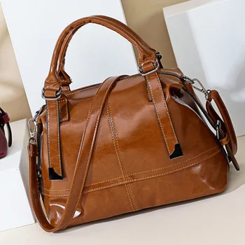 

Women Soft Tote PU Leather Modern Fashion Boston Handbag Vintage Luxury Designer Female Bolsa Mochila Patchwork Large capacity