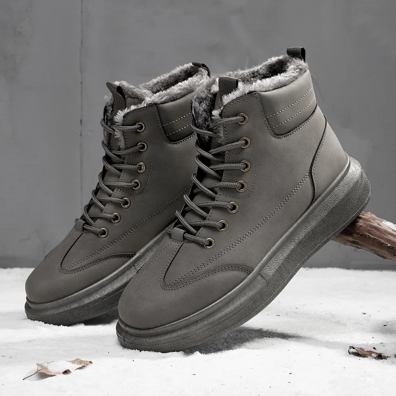 Ankle Boots Men Snow Boots Winter Warm Lace-up Men Shoes 2021 New Fashion Flock Plush Winter Boots Men Shoe Plus Size