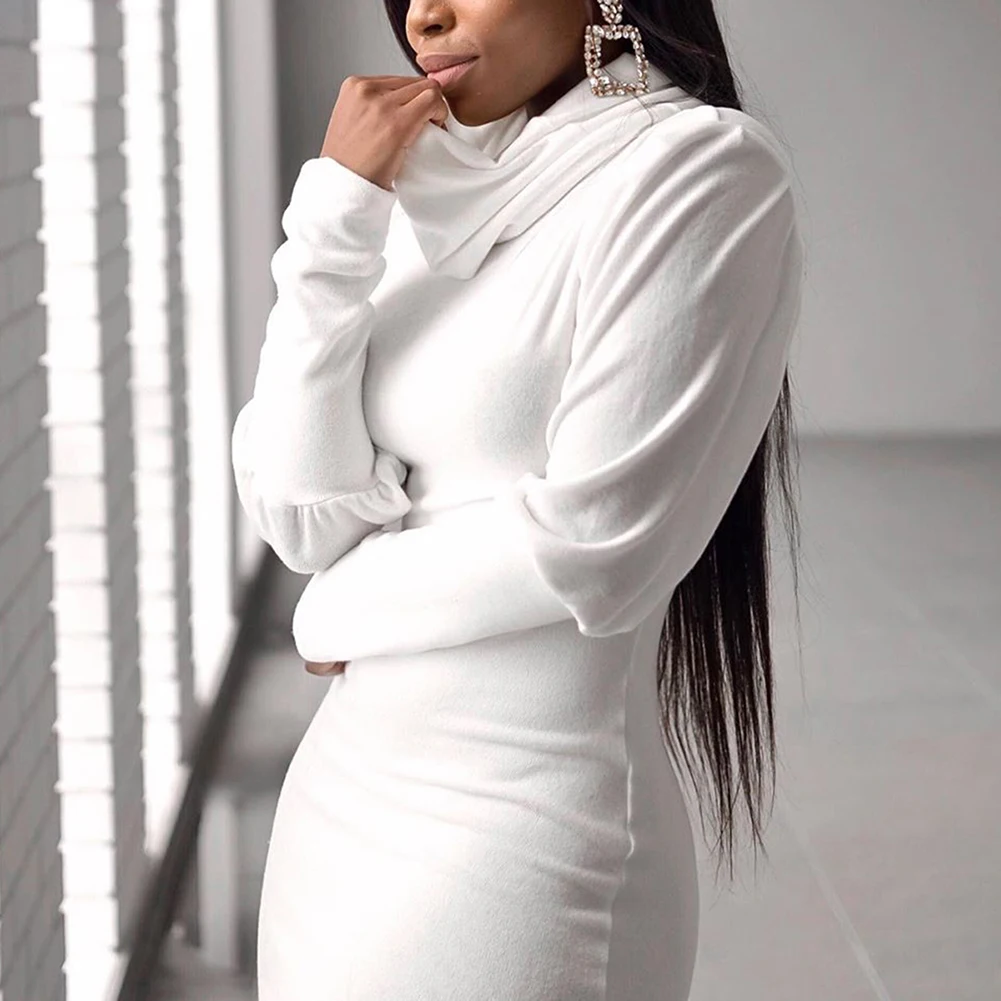 Осеннее женское облегающее трикотажное красное платье средней длины с длинным